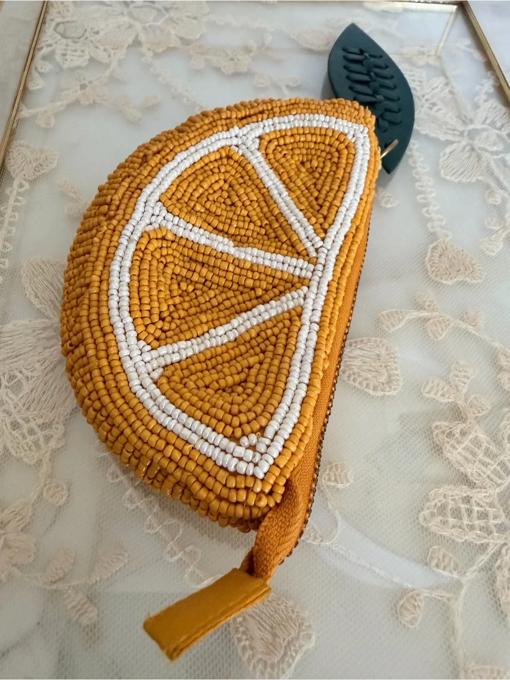 🍋 Lemon Fully Beaded Coin Purse / Card Case